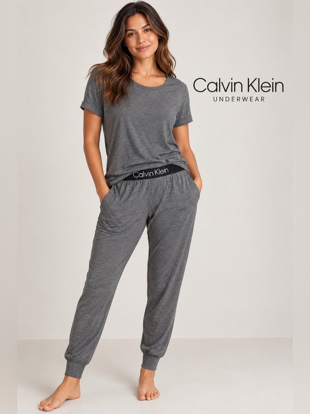 Calvin Klein 2 Piece Lounge Pajama Jogger Set Gray XL NWT